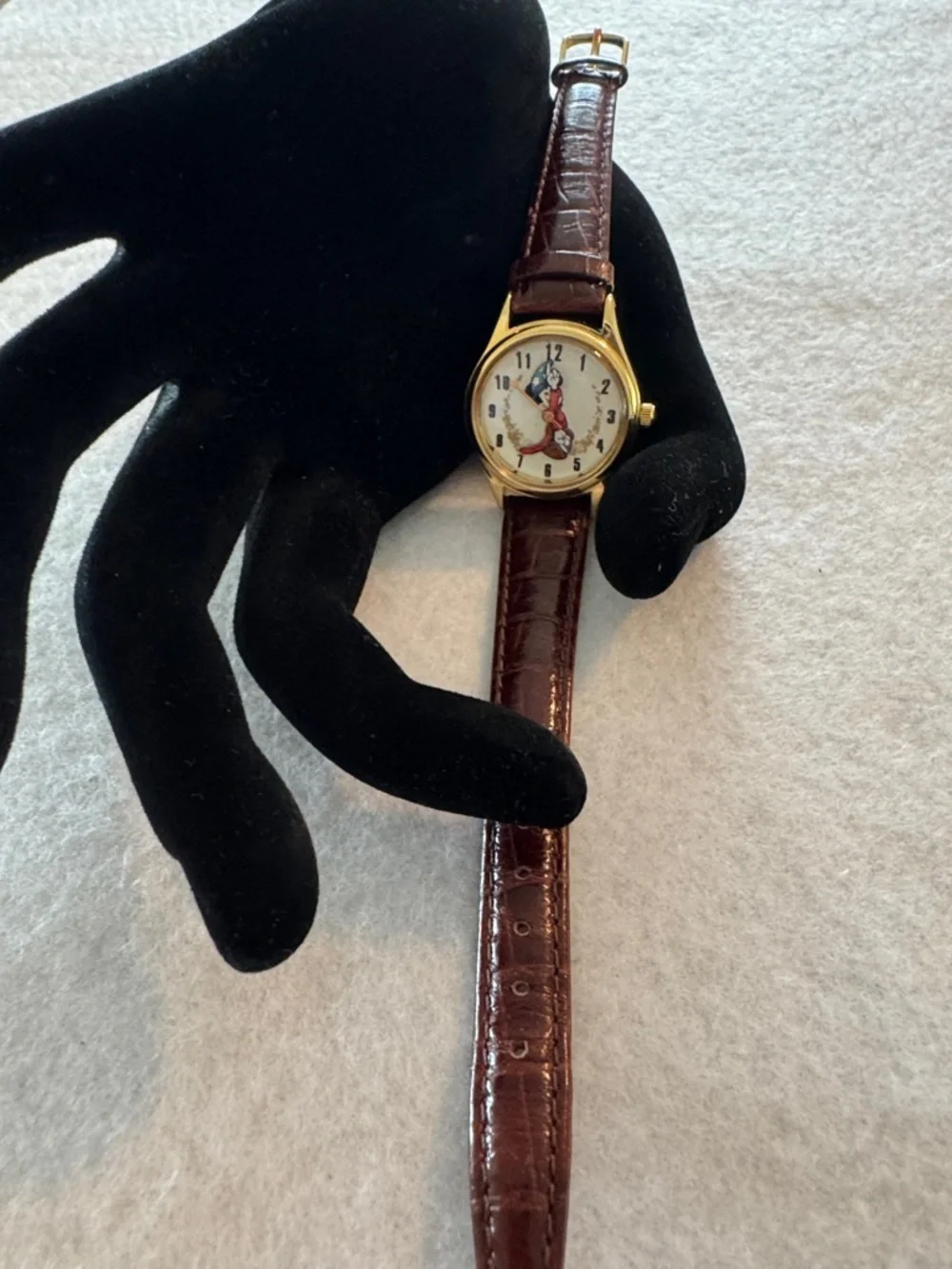 Disney Brown Leather Strap Gold-Tone Mickey Mouse The Sorcerer Wristwatch - Picture 1 of 5